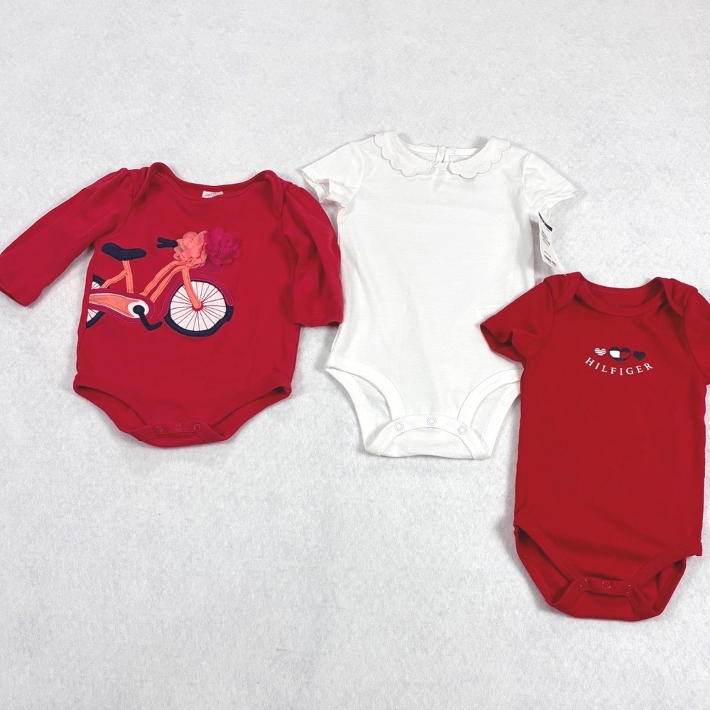 Tommy Hilfiger OshKosh Baby Bodysuit Bundle Cotton Red White Preppy 6-12M